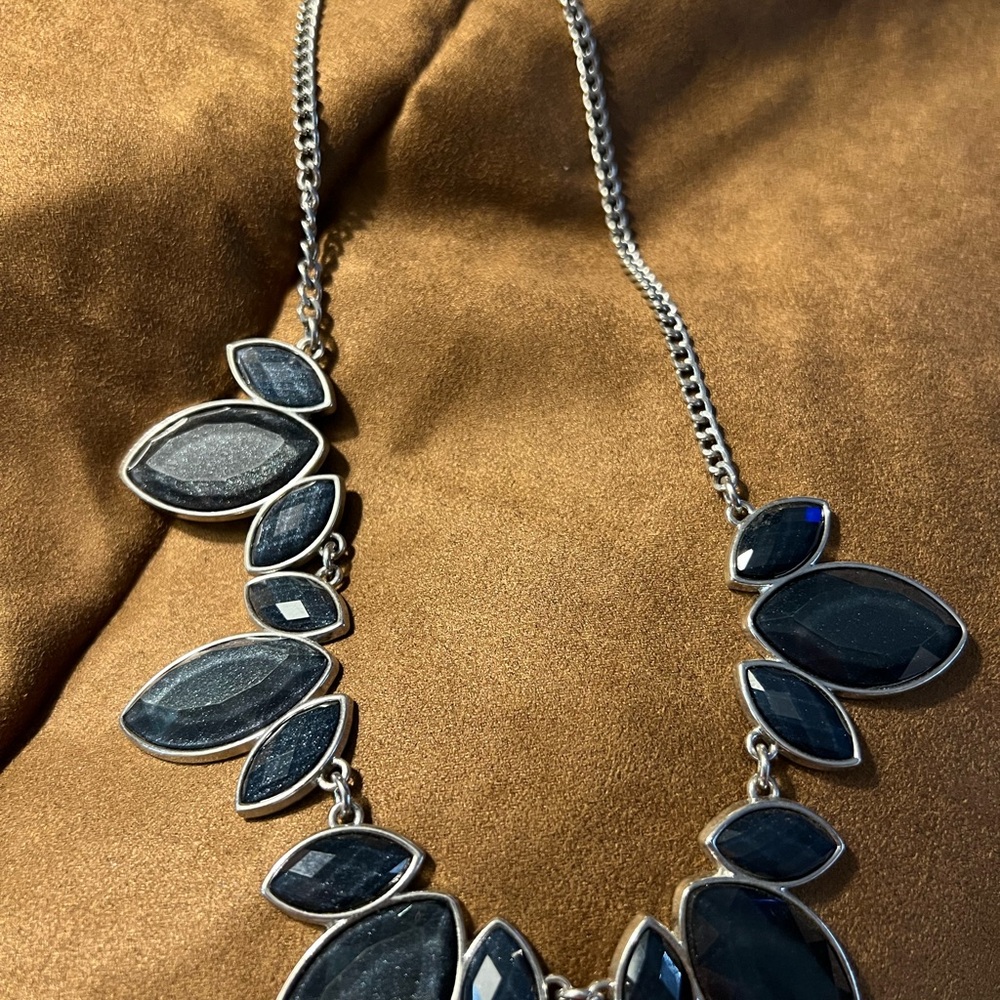 Silver Necklace with Dark Blue Faceted Stones - Women's Jewelry
